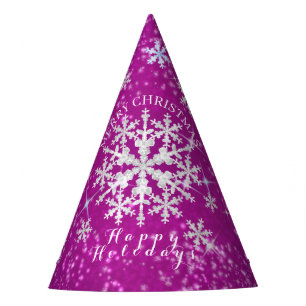 Snow Flakes Magenta White Party Hat