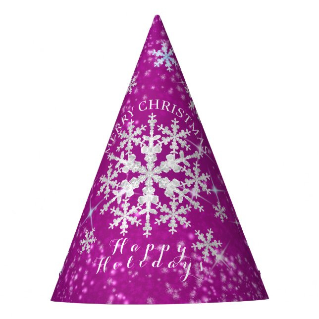 Snow Flakes Magenta White Party Hat (Front)