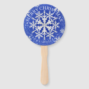 Snow Flakes Marine Blue Hand Fan