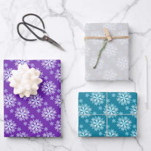 Snow Flakes Purple Grey Aqua Wrapping Paper Sheet