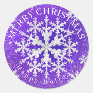Snow Flakes Purple White  Classic Round Sticker