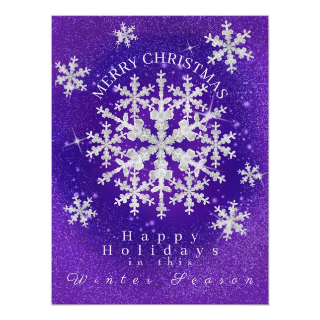 Snow Flakes Purple White Glossy Poster (Front)