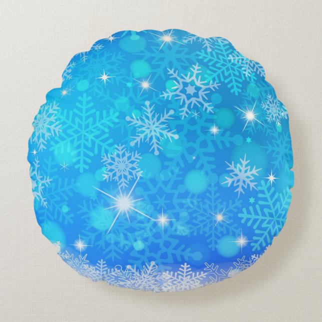 Snow flakes round throw pillow. round cushion (Front)