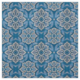 Snow flower, floral pattern, blue & grey snowflake fabric