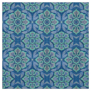 Snow flower, floral pattern blue & mint snowflake fabric