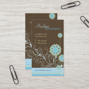 Snow Flower Swirls Blue Chic Wedding Profile Card