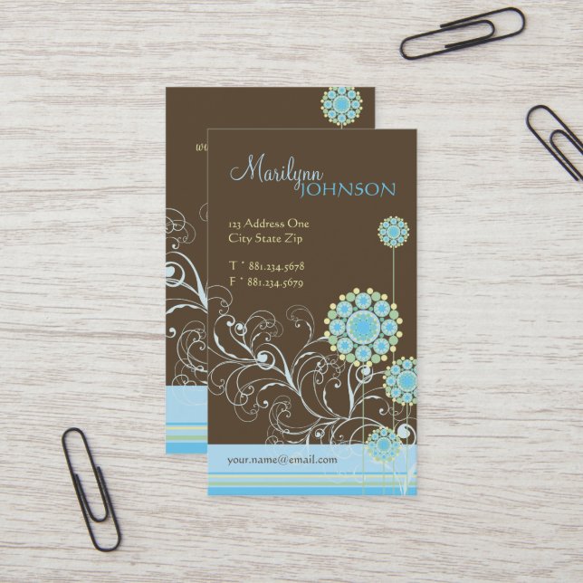 Snow Flower Swirls Blue Chic Wedding Profile Card (Front/Back In Situ)