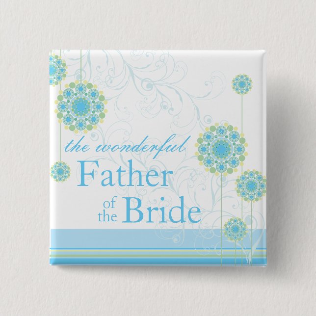 Snow Flower Swirls Blue Father of Bride Button (Front)