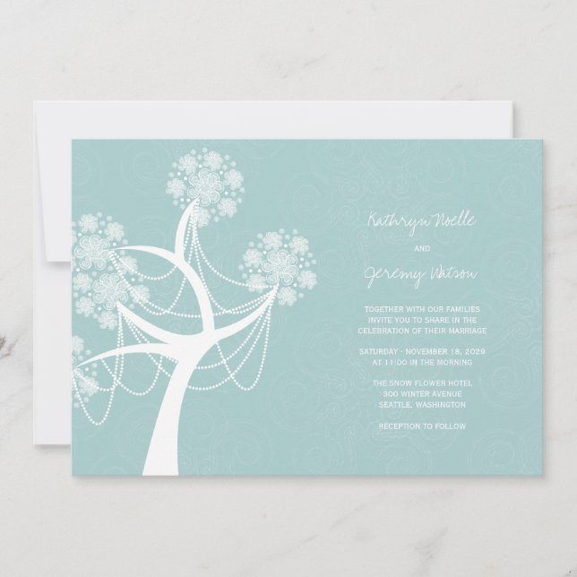 Snow Flower Tree Lights Winter Wedding Invitation (Front)