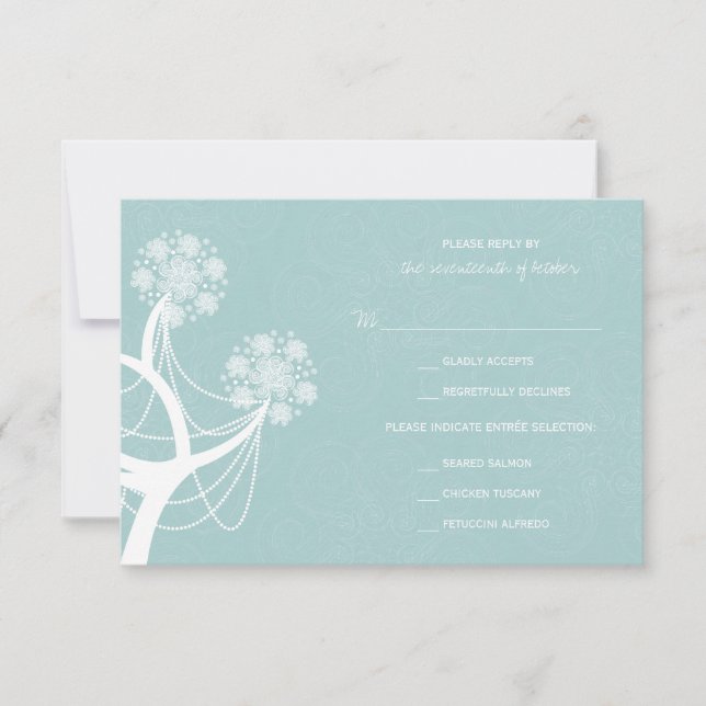 Snow Flower Tree Lights Winter Wedding RSVP Card (Front)