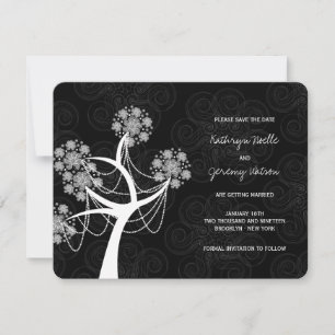 Snow Flower Tree Winter Wedding Save The Date Invitation