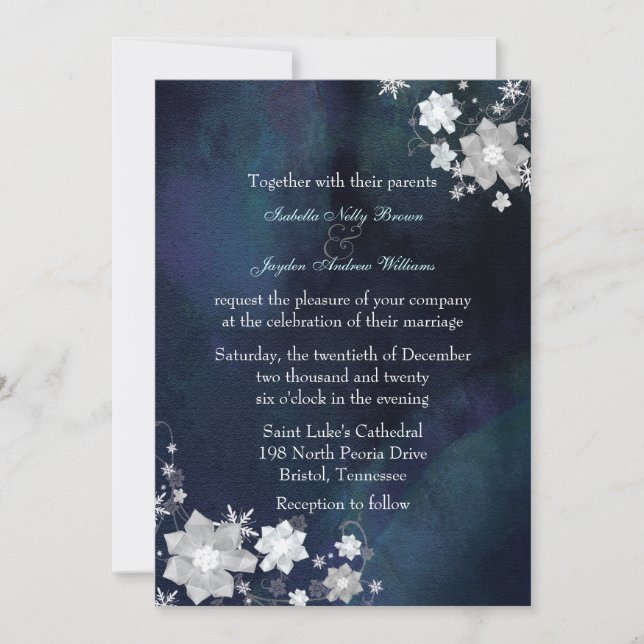Snow Flowers Elegant Winter Wedding Invitation (Front)