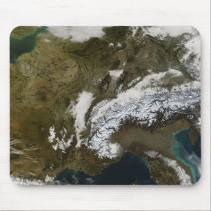Snow, fog, and low clouds in western Europe Mouse Mat