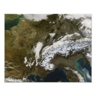 Snow, fog, and low clouds in western Europe Photo Print