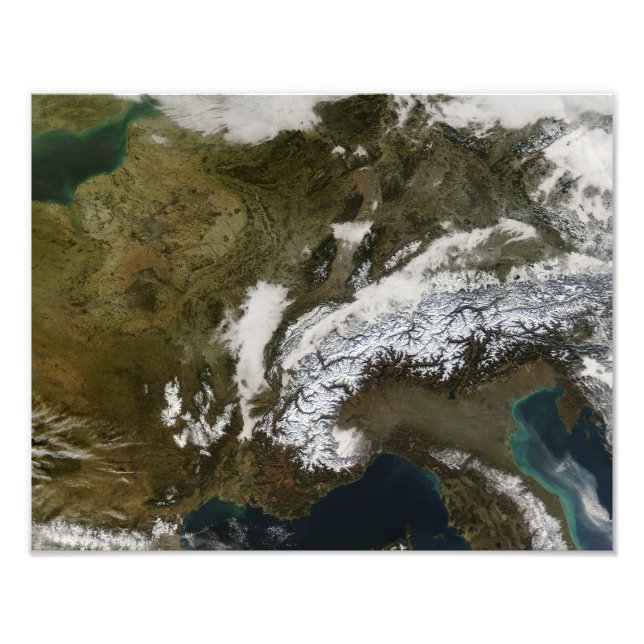 Snow, fog, and low clouds in western Europe Photo Print (Front)