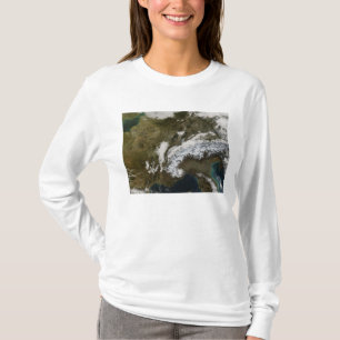 Snow, fog, and low clouds in western Europe T-Shirt