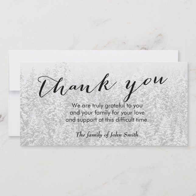 Snow Forest After Funeral Memorial Thank You Card (Front)