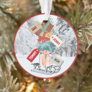 Snow Forest Christmas Sled Gifts Name Cute Vintage Ornament