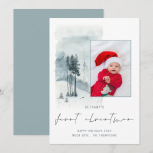 Snow Forest Photo Baby 1st Christmas Holiday Card