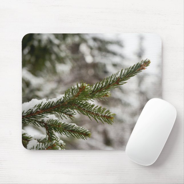 Snow Forest Pine Branch Solitude Mouse Mat (With Mouse)