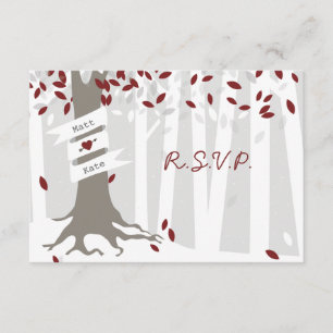 Snow Forest Red Winter Wedding RSVP Card