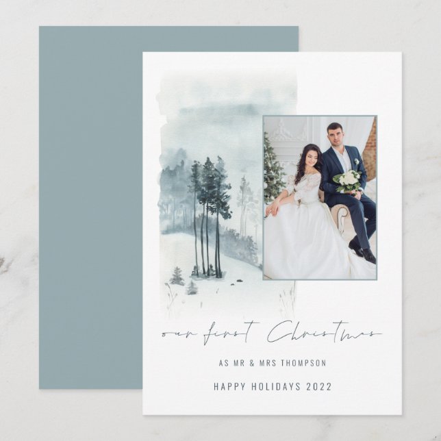 Snow Forest Wedding Photo 1st Married Christmas  (Front/Back)