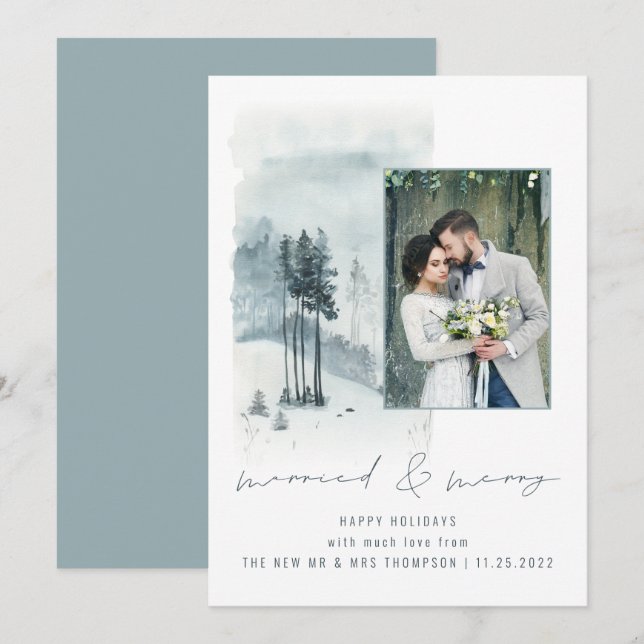 Snow Forest Wedding Photo Married Merry Christmas  (Front/Back)