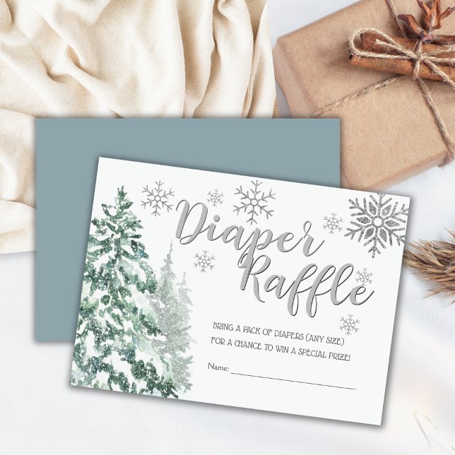 Snow Forest Winter Baby Shower Diaper Raffle Enclosure Card (Creator Uploaded)