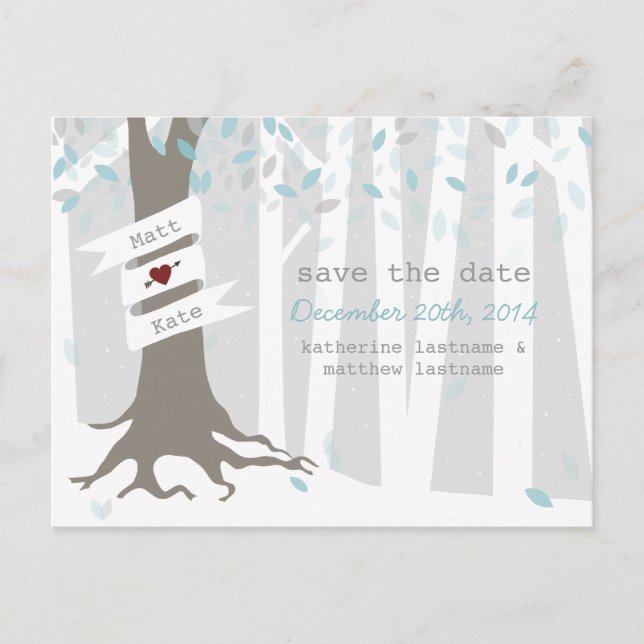 Snow Forest Winter Wedding Save The Date Postcard (Front)