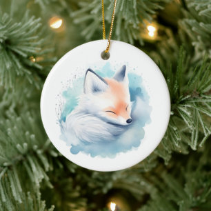 Snow fox ceramic tree decoration