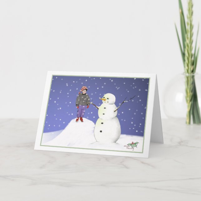 Snow Friends (Boy with Snowman) Christmas Card (Front)