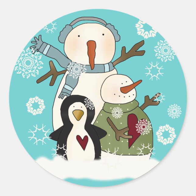 Snow Friends Holiday T-shirts and Gifts Classic Round Sticker (Front)