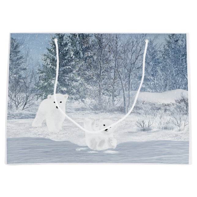 Snow Fun - Polar Bear Cubs Large Gift Bag (Front)