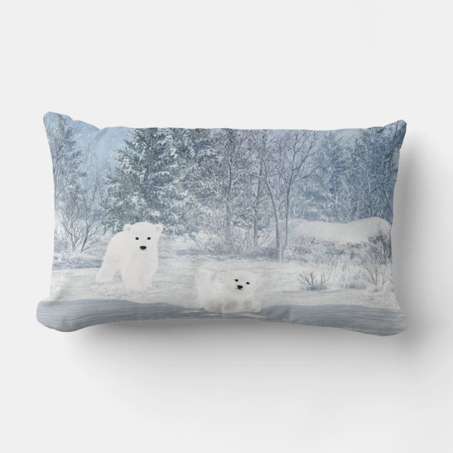 Snow Fun - Polar Bear Cubs, Lumbar Cushion (Front)