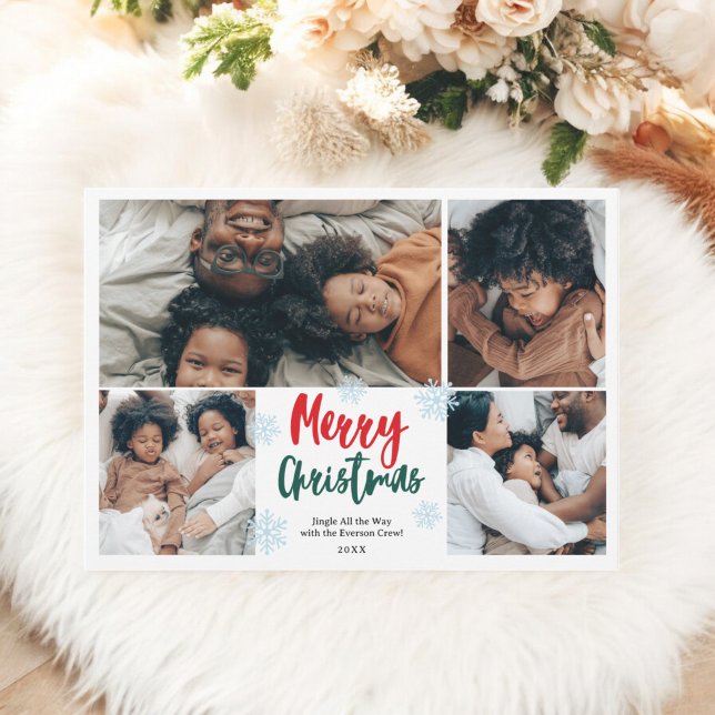 Snow Fun script merry Christmas family 5 photos Holiday Card (Snow Fun script merry Christmas family 5 photos Holiday Card)