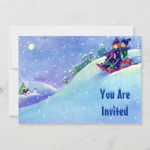Snow Fun Winter Sledding Party Invitations Custom