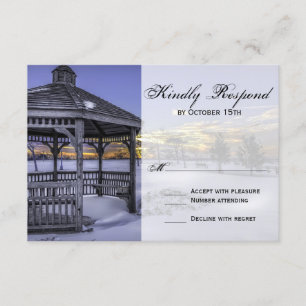 Snow Gazebo Tree Sunset Winter Wedding RSVP Cards
