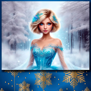 Snow girl blue winter snowflakes cute lovely poster