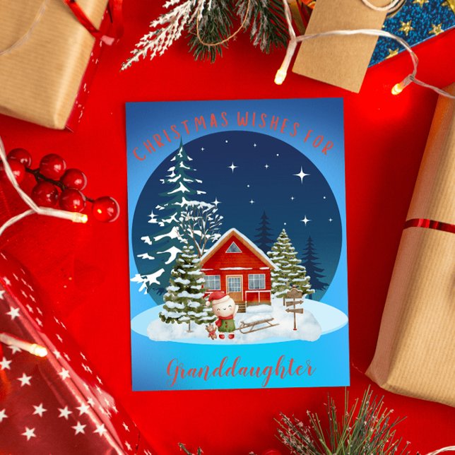 Snow Girl Christmas Wishes for Granddaughter Holiday Card (Creator Uploaded)