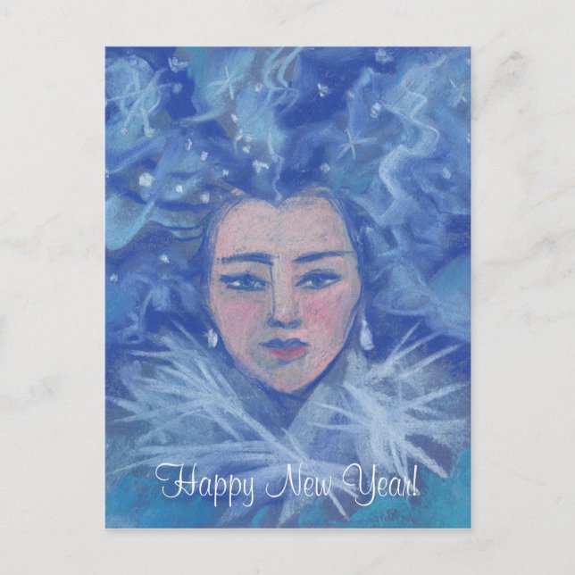 Snow Girl, winter fantasy art, Christmas New Year Holiday Postcard (Front)