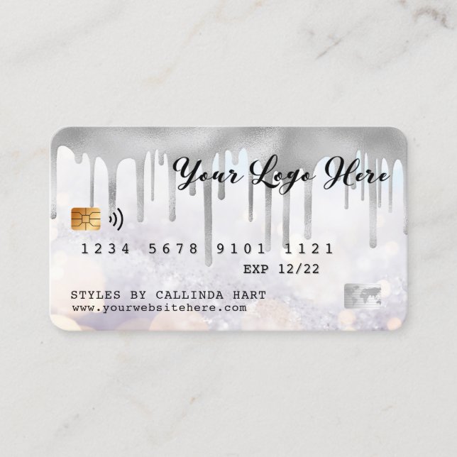 Snow Glitter Bokeh Loyalty Discount VIP Credit  Business Card (Front)
