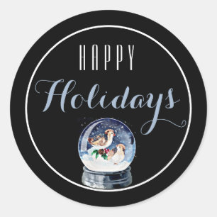 Snow Glob with Birds Happy Holiday Sticker
