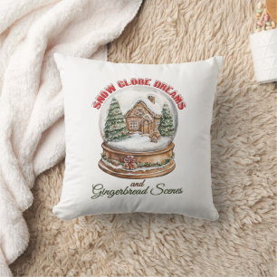 Snow Globe and Gingerbread House Christmas Holiday Cushion
