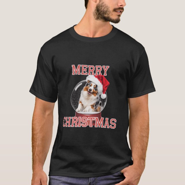 Snow Globe Australian Shepherd Dog Christmas  T-Shirt (Front)