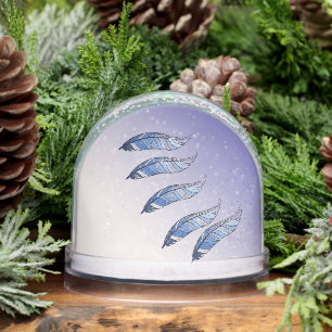 Snow Globe - Blue Feathers Floating