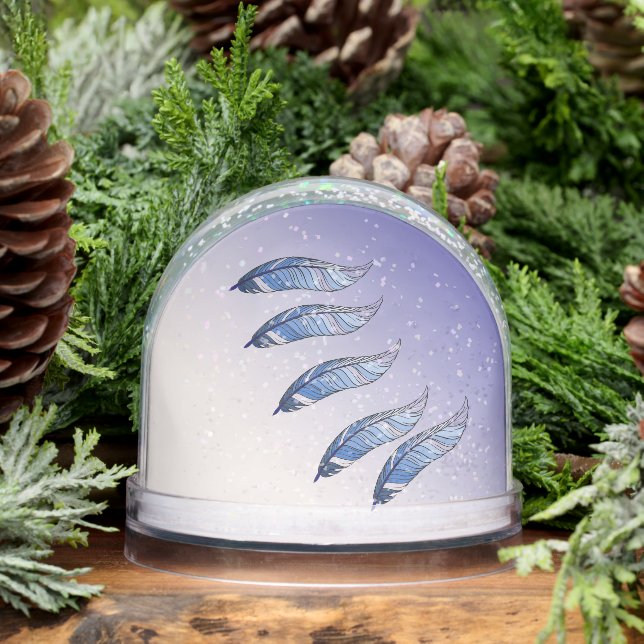 Snow Globe - Blue Feathers Floating (Winter)