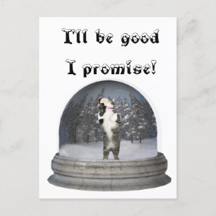 Snow globe cat postcard
