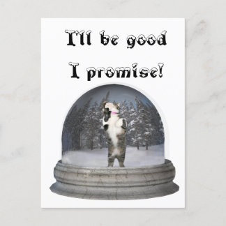 Snow globe cat postcard