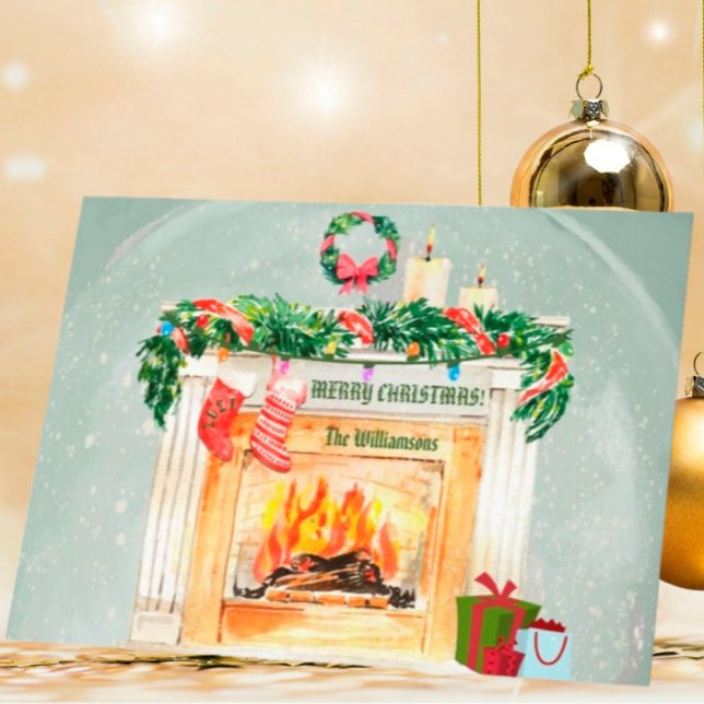 Snow Globe Christmas Fireplace Scene Name Year     Holiday Card (Creator Uploaded)