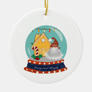 Snow Globe Christmas Gingerbread House with Santa Ceramic Tree Decoration